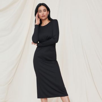 Sinsay - Rochie midi din tricot striat - Negru