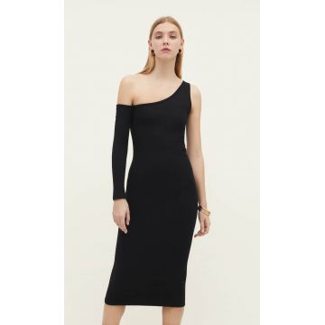 Stradivarius Rochie Asimetrică Cu Mânecă Negru Xs