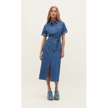 Stradivarius Rochie Cămașă Din Denim Denim Albastru Deschis Mediu Xs