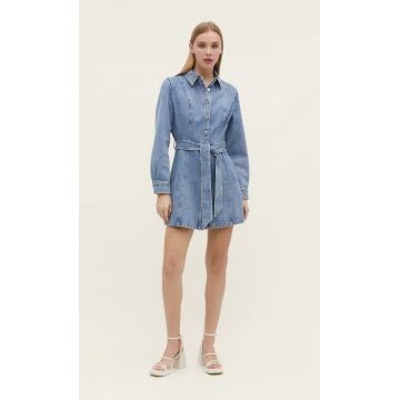 Stradivarius Rochie Cămașă Din Denim Denim Albastru Deschis Mediu Xl