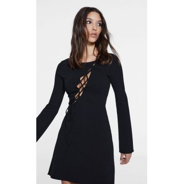 Stradivarius Rochie Cu Decupaj Și Benzi Negru M