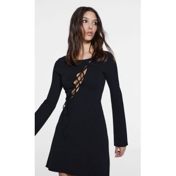 Stradivarius Rochie Cu Decupaj Și Benzi Negru Xl