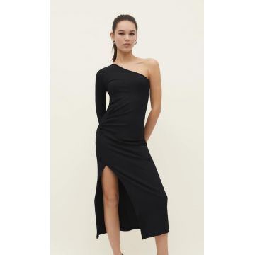 Stradivarius Rochie Midi Asimetrică Negru L