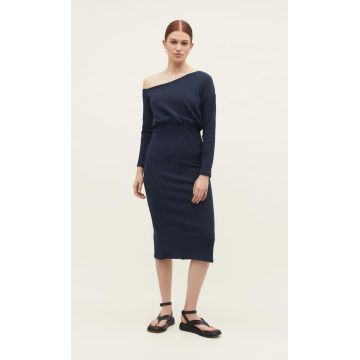 Stradivarius Rochie Midi Bufantă Din Tricot Azuriu L