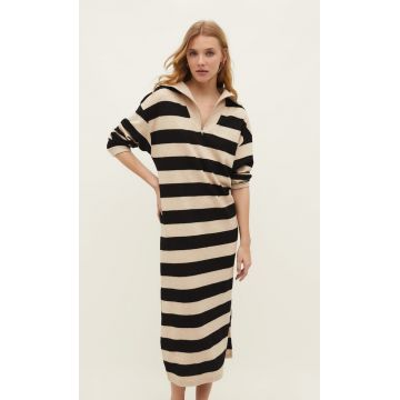 Stradivarius Rochie Midi Cu Dungi Și Fermoar Piatră S