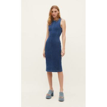 Stradivarius Rochie Midi Din Denim Slim Gri Perlat M