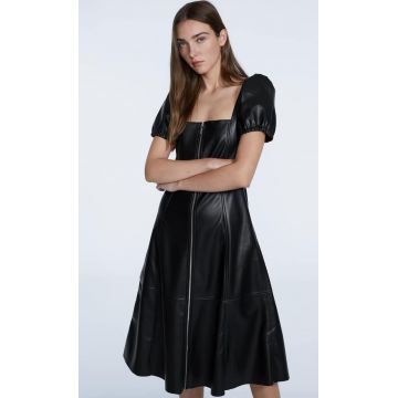 Stradivarius Rochie Midi Din Imitație De Piele Cu Fermoar Negru M