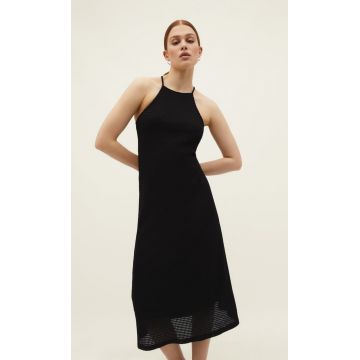 Stradivarius Rochie Midi Halter Croșetată Negru Xs