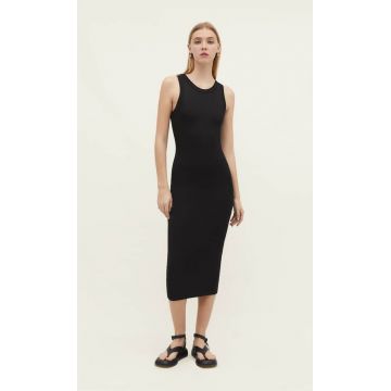 Stradivarius Rochie Midi Halter Reiată Negru Xs