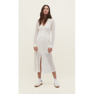 Stradivarius Rochie Midi Tip Cămașă Din Dantelă Ecru S