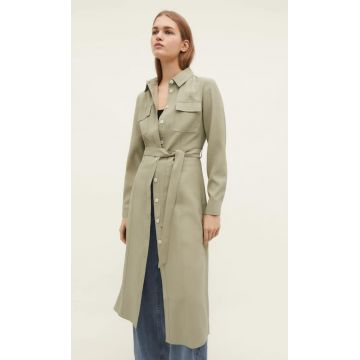 Stradivarius Rochie Midi Tip Cămașă Din Tencel® Kaki L