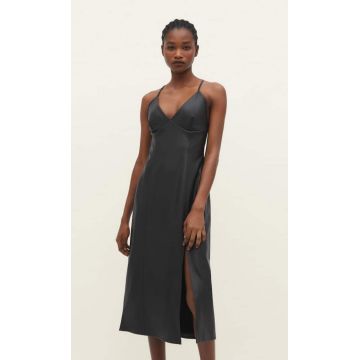 Stradivarius Rochie Midi Tip Lenjerie Din Imitație De Piele Negru M