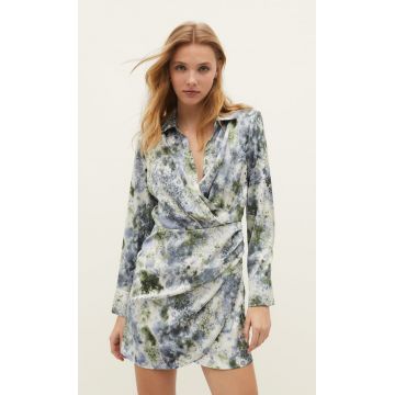 Stradivarius Rochie Scurtă Din Satin Cu Imprimeu Kaki L