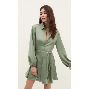 Stradivarius Rochie Scurtă Din Satin Cu Pliuri Kaki M