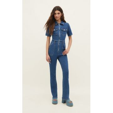 Stradivarius Salopetă Din Denim Denim Albastru Închis Mediu L