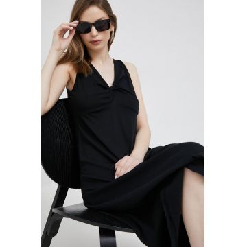 Deha rochie din bumbac culoarea negru, midi, evazati