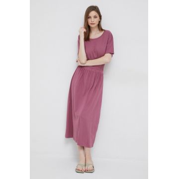 Deha rochie din bumbac culoarea roz, midi, evazati