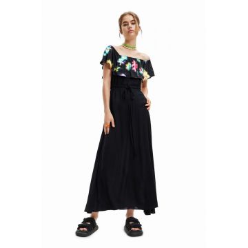 Desigual rochie culoarea negru, midi, evazati