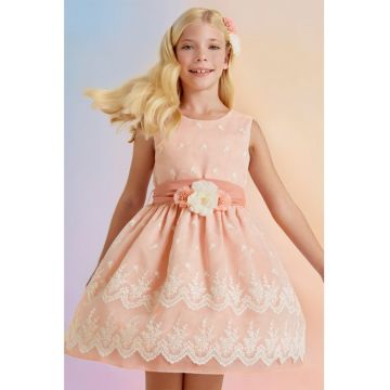 Flared Dress With Lace Inserts - Pastel pink - 140 CM