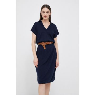 Gant rochie din in culoarea albastru marin, midi, mulata