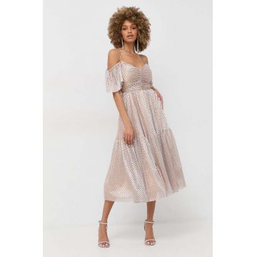 Nissa rochie culoarea argintiu, midi, evazati