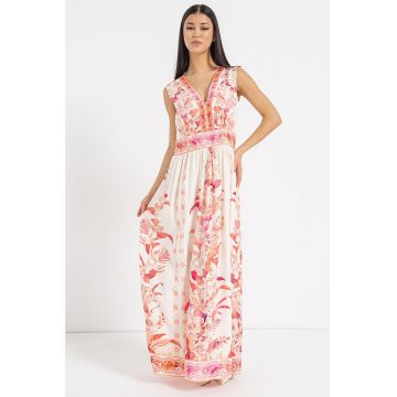 Rochie cu decolteu in V si imprimeu floral