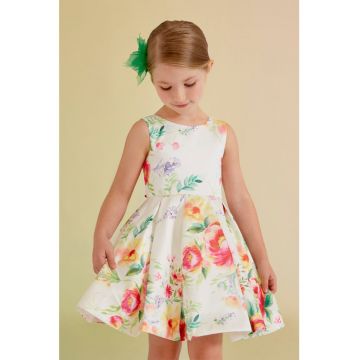 Rochie cu imprimeu floral si decolteu in V pe partea din spate