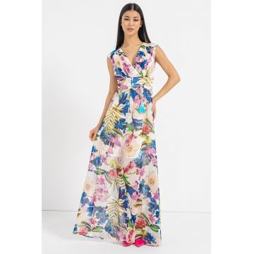 Rochie cu imprimeu floral si detalii plisate