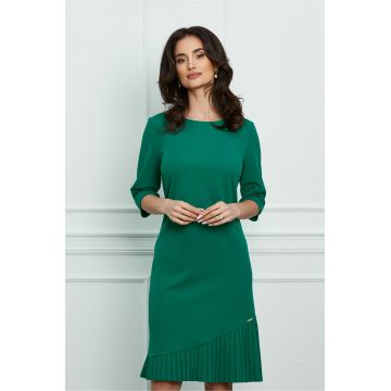 Rochie Daniela verde cu pliuri la baza