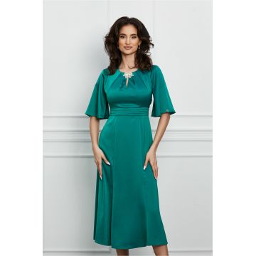 Rochie Dy Fashion verde cu inchidere tip bijuterie la decolteu