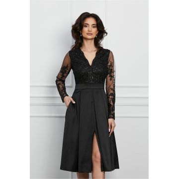 Rochie Ella Collection Cassi neagra cu broderie la bust