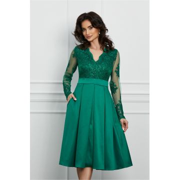 Rochie Ella Collection Cassi verde cu broderie la bust