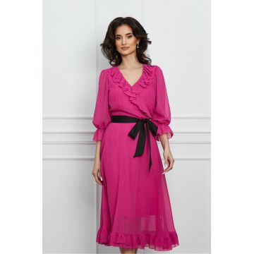 Rochie Felicia fuchsia cu buline negre