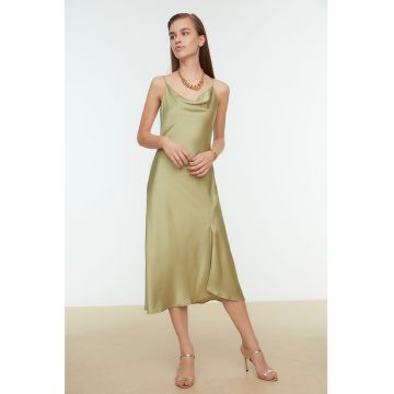 Rochie midi din satin cu slit lateral