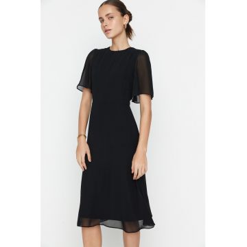 Rochie midi evazata cu strat exterior semi-transparent