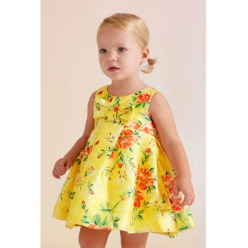 Sleeveless Dress With Floral Pattern - Yellow - Pink -