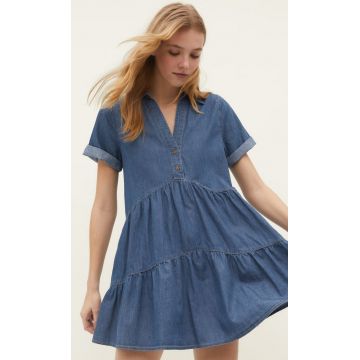 Stradivarius Rochie Mini Din Denim Denim Albastru Deschis Mediu M