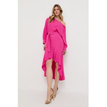 Marella rochie din amestec de matase culoarea roz, maxi, evazati