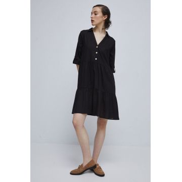 Medicine rochie din in culoarea negru, mini, evazati