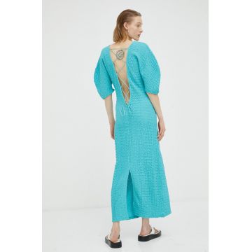 Résumé rochie culoarea turcoaz, maxi, drept