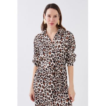 Rochie-camasa de satin cu animal print