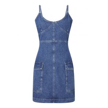 Rochie de denim cu buzunare cu clapa