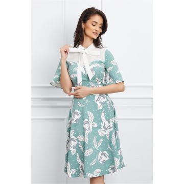 Rochie Dy Fashion verde mint cu imprimeu si bust din voal