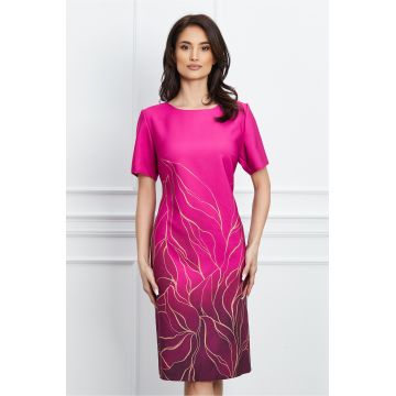 Rochie Ioana fucsia cu imprimeu galben