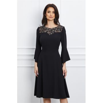 Rochie Ioana neagra cu dantela la decolteu