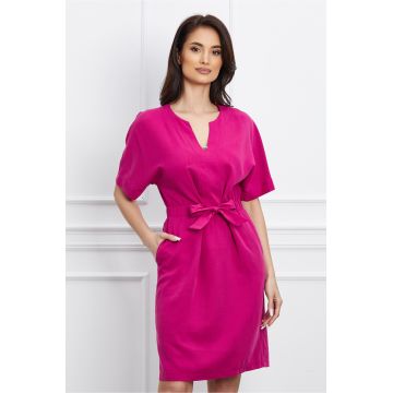 Rochie Kastania fucsia cu elastic si cordon in talie