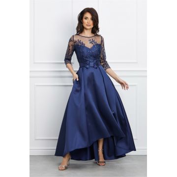 Rochie MBG lunga bleumarin cu dantela la bust