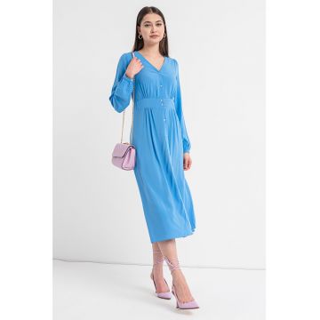 Rochie midi evazata cu decolteu in V