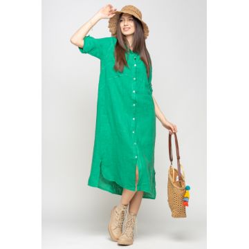 Rochie verde, tip camasa, din in