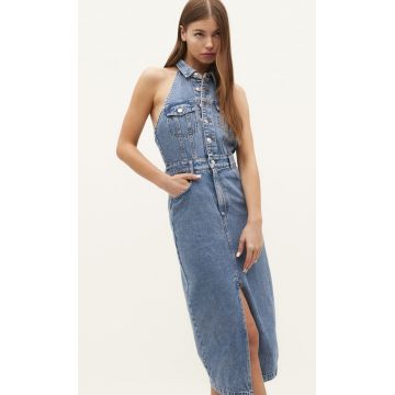 Stradivarius Rochie Halter Din Denim Denim Albastru Deschis Mediu L